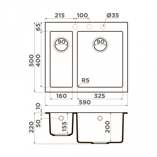 Мойки Omoikiri BOSEN 59-2-WH