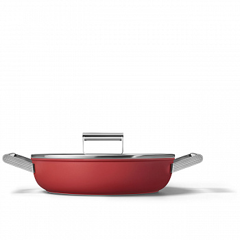Smeg CKFD2811RDM Глубокая сковорода с двумя ручками и крышкой, 28 см, красная